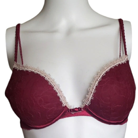 Felina Lingerie Women Burgundy Wine White Edge Floral Lace Print Bra Size 36A - Picture 1 of 13